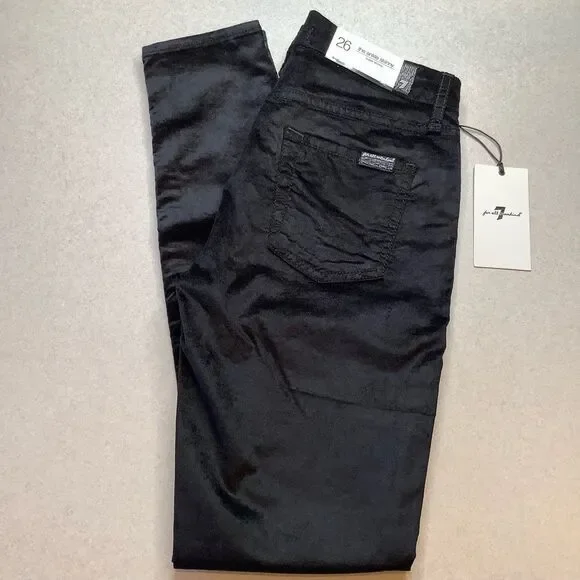 7 For All Mankind Jeans‎ 26 Ankle Skinny Black Velvet NWT - Picture 2 of 6